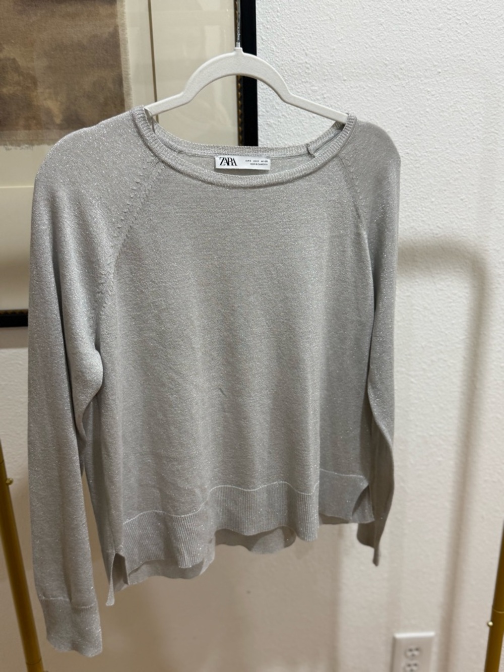 Zara Shimmery Light Silver Knit Top